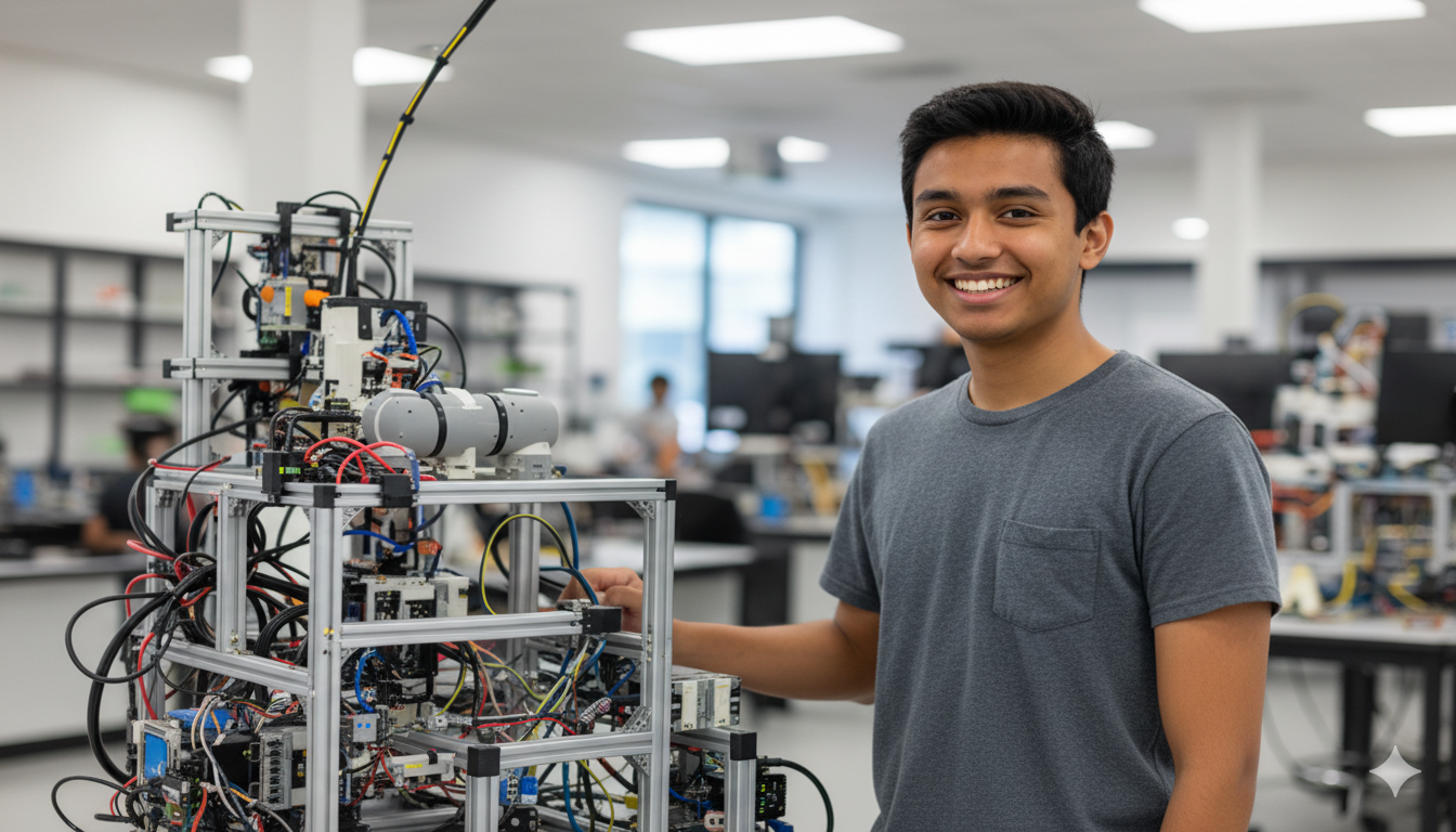Student with robotics project